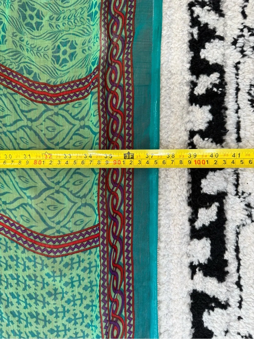 HUGE Scarf 3 X 7 Ft Lightweight Green Teal Patterned Scarf - Women Accessories